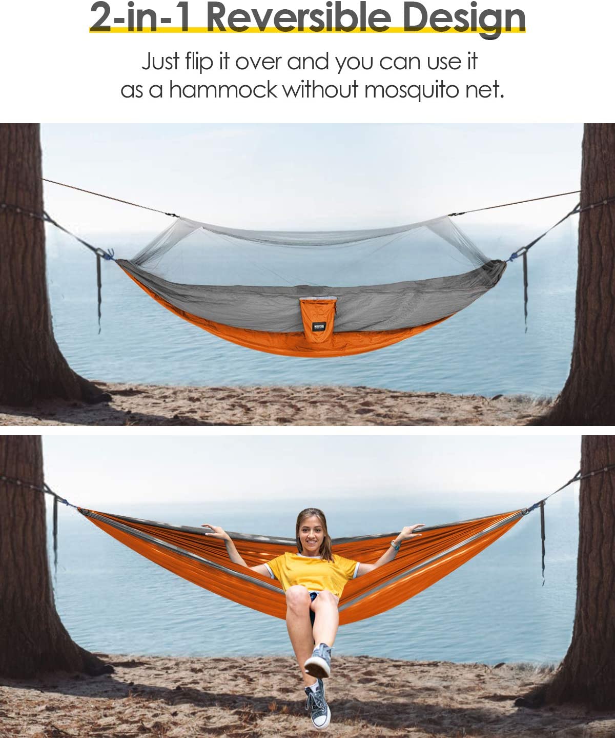 Kootek Camping Hammock with Mosquito Net Double & Single Portable Hammocks Parachute Lightweight Nylon with Tree Straps for Outdoor Adventures Backpacking Trips 